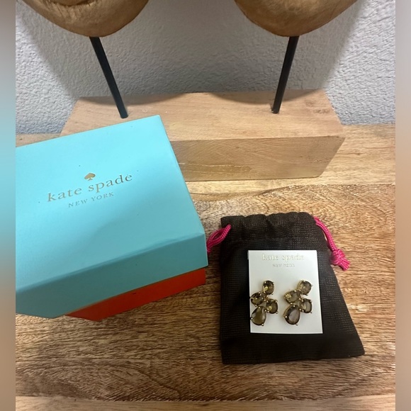Kate Spade NY Large Faceted Crystal Dangle Earrings Smokey Quartz BRAND NEW - Picture 1 of 3